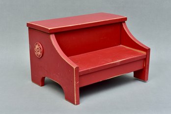 Red Wooden Footstool With Storage Compartment