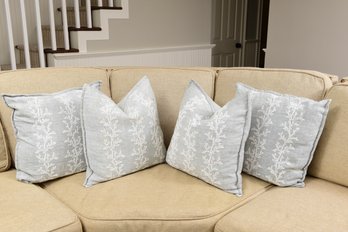 Set Of Four Serena & Lily Linen Throw Embroidered Beaded Pillows