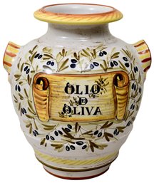 Vintage Italian Deruta Olio De Oliva Urn Style Vase - Made In Italy