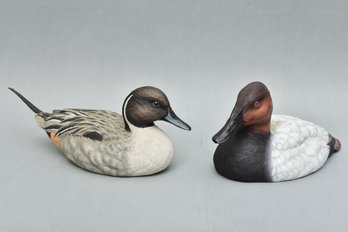 Pair Of Original Works Of Art Hand Sculptured And Hand Painted Wood Duck Figurines