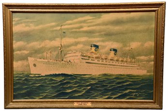 Framed Vintage Print Of The 'S.S. Atlantic Home Lines' '49