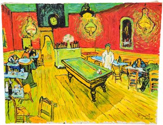 Signed Vincent Van Gogh Reproduction Oil On Canvas Painting Titled 'Caffe Di Notte' Or 'the Night Cafe'