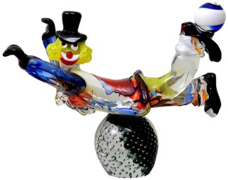 Signed Murano 1998 Hand Blown Glass Clown Figurine