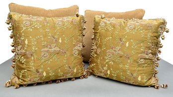 Pair Of Stickley Furniture Throw Pillows And Pair Of Embroidered Silk Tasseled Throw Pillows