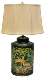 Hand Painted Metal Tole Tea Canister Table Lamp