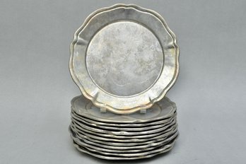 Set Of 12 Gemetal Hallmarked W Pewter Dinner Plates