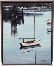 Signed Abrams Oil On Canvas Painting Of A White Sailboat