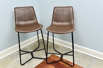 Pair Of Glamour Home Faux Leather Bar Height Stools