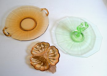 Set Of Three Vintage Depression Glass Dessert Dishes