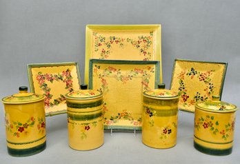 Terre E Provence French Pottery Serving Plates And Souleo Provence Pottery Lidded Canisters - Made In France