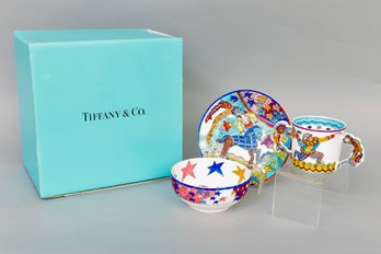 Tiffany & Co. Fantasy Designed By Gene Moore 1997 Child's Plate, Bowl And Cup In Original Box