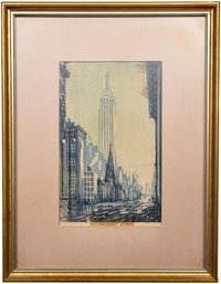 Signed Leon Dolice Watercolor Painting Of The Empire State Building, N.Y.