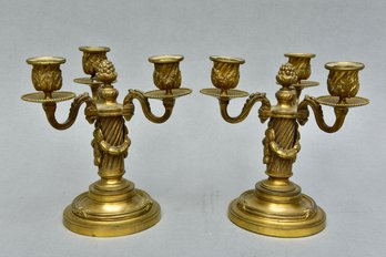 Pair Of Brass Three Arm Candlestick Holders