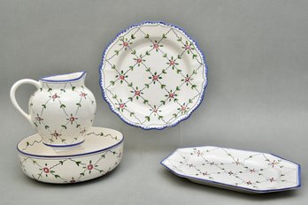 Hand Painted Portugese Made For Casafina Hand Painted Floral Serving Platters, Bowl And Pitcher