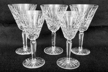 Set Of Five Waterford Maeve Crystal Water Goblet And Claret Wine Glasses