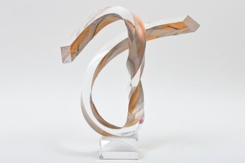 Signed R. Garden 2008 Mid-Century Modern Abstract Lucite Swirl Sculpture Titled 'At Last'