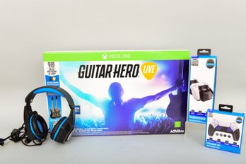 Xbox One Guitar Hero Live, Playstation 5 Charge Dock, Playstation 5 Grip Kit And Hunterspider V-1 Headsets