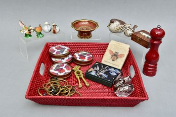 Collection Of Coasters, Salt & Pepper Shakers, Napkin Holders, Pair Of Decorative Birds, Tray And More