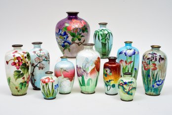 Collection Of 11 Vintage Japanese Cloisonne Enamel Vases