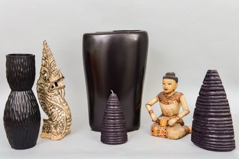 Royal Haeger Vase, Carved Wood Statues, Candles And More