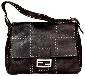 Fendi Dark Chocolate Brown Leather Adjustable Strap Shoulder Bag With Sterling Silver Hardware