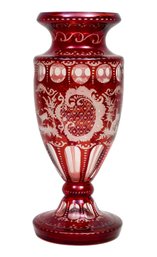 Ruby Red Engraved Bohemian Crystal Vase