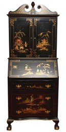 Chinoiserie Hand Painted Secretary Cabinet With Ball And Claw Feet