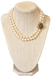 Honora Double Strand Pearl Necklace With 14k Yellow Gold Diamond And Emerald Clasp