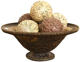 Mosaic Pedestal Bowl With Decorative Balls