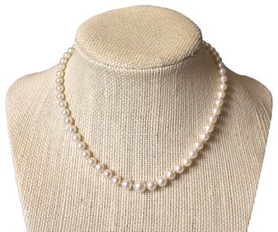 Single Strand Genuine Pearl Necklace With 14K Clasp