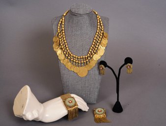 Gerlou Fifth Avenue Bracelet, Earrings, Brooch Set And Coin Necklace