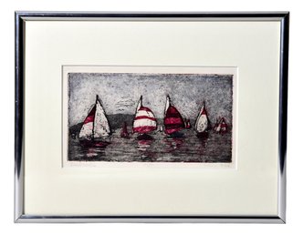 Signed Jean Lee Artist Proof Lithograph Titled 'Sail Boats'