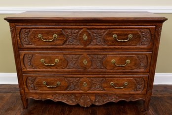 Hickory Manufacturing Co. French Style Three Drawer Carved Oak Chest