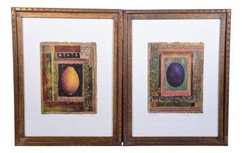 Pair Of Signed Danielle Desplan Framed Mixed Media Art Titled 'Citron Joune' And 'Prunes Bleu'