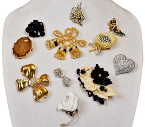 Collection Of Eleven Brooches - Kenneth Jay Lane, Ciner, Ivana, Regency, E. Pearl And More