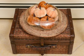 Leather Briefcase And Centerpiece Plate And Bowl With Decorative Pumpkins