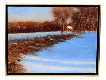 Signed Hida Oil On Canvas Painting Of A Snowy Landscape