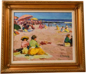 Signed K. Yunia (South Korea, 1972- ) Oil On Canvas Painting Of A Beach Scene