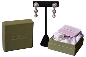 Judith Ripka Signed Diamonique Sterling Silver Clip-on Earrings In Original Box With Pouch