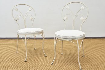 Pair Of Vintage Wrought Iron Ice Cream Parlor Chairs