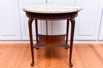 Vintage French Round Side Table With Marble Top, Bronze Fittings And Ball And Claw Feet