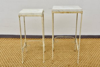 Pair Of Stacking Iron Marble Top Accent Tables