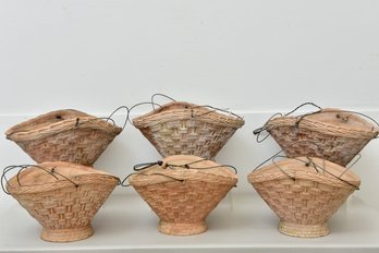 Set Of Six Terracotta Hanging Planter Baskets