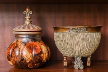 Footed Planter Bowl And Floral Lidded Bowl