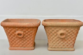 Pair Of Terracotta Basket Weave Planters