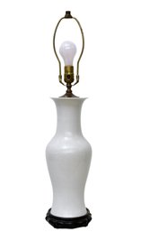 Blanc De Chine Porcelain Converted Vase Table Lamp With Carved Wooden Base