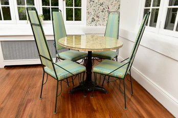 Mid-Century Modern High Back Glass Top Dining Set With Iron Base