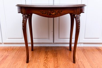 Antique French Marquetry Oval Accent Table With Floral Inlay