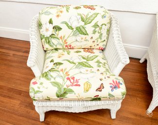 Wicker Arm Chair With Floral Cushions