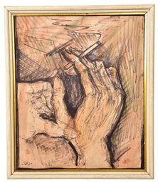 Signed SEV Drawing Depicting Hands With A Cigarette